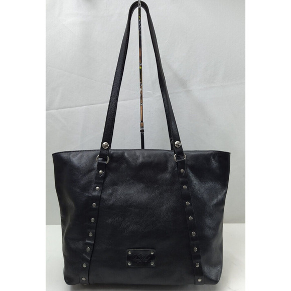 Patricia Nash Benvenuto Black Leather Studded Double Handles Large Tote Bag - Picture 1 of 16